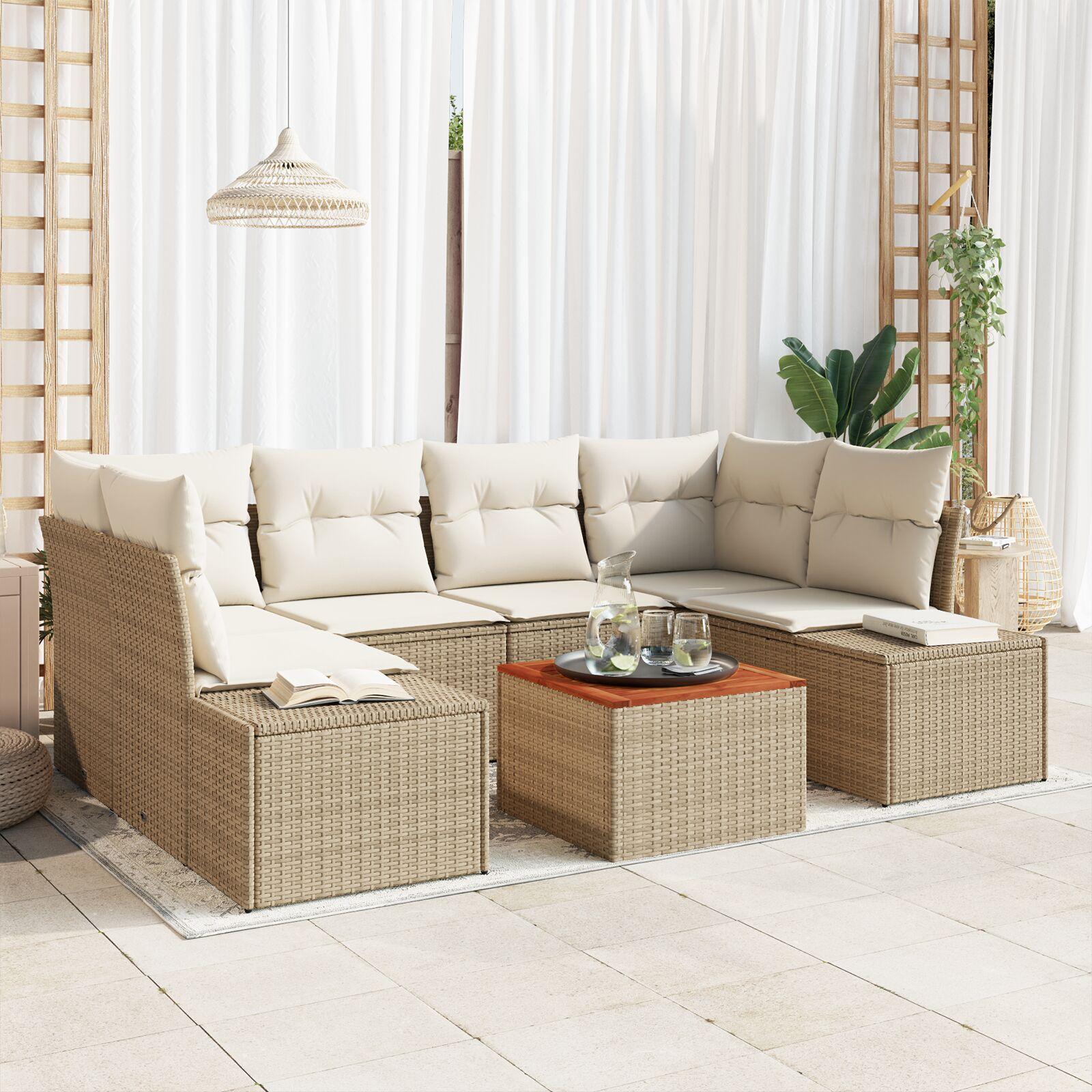 Havesofa Sæt 7 stk Beige og hvid billede