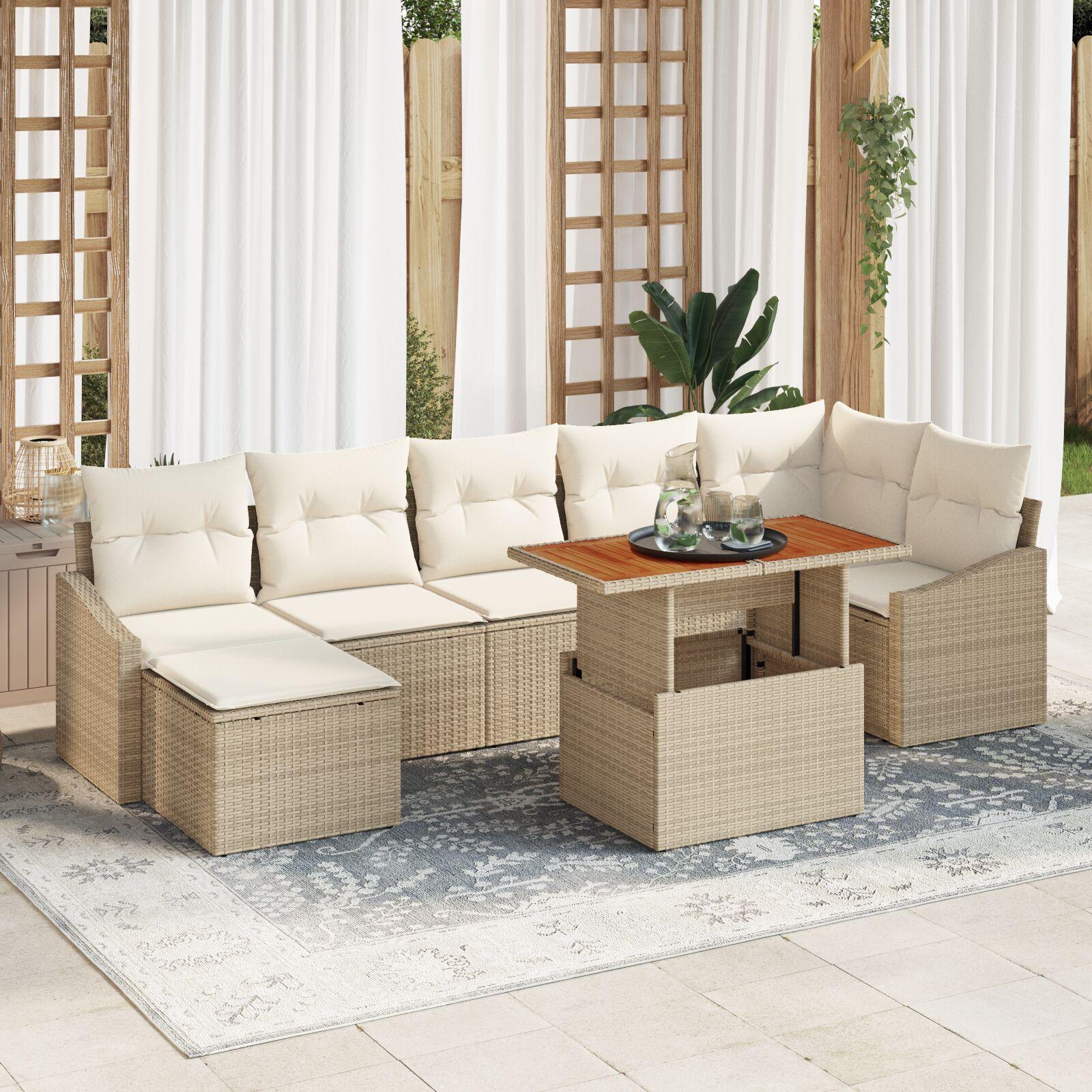 8-delt Have Sofaset med Puder Beige Poly Rattan