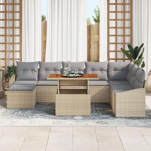 9-delers have sofa sæt med puder beige poly rattan