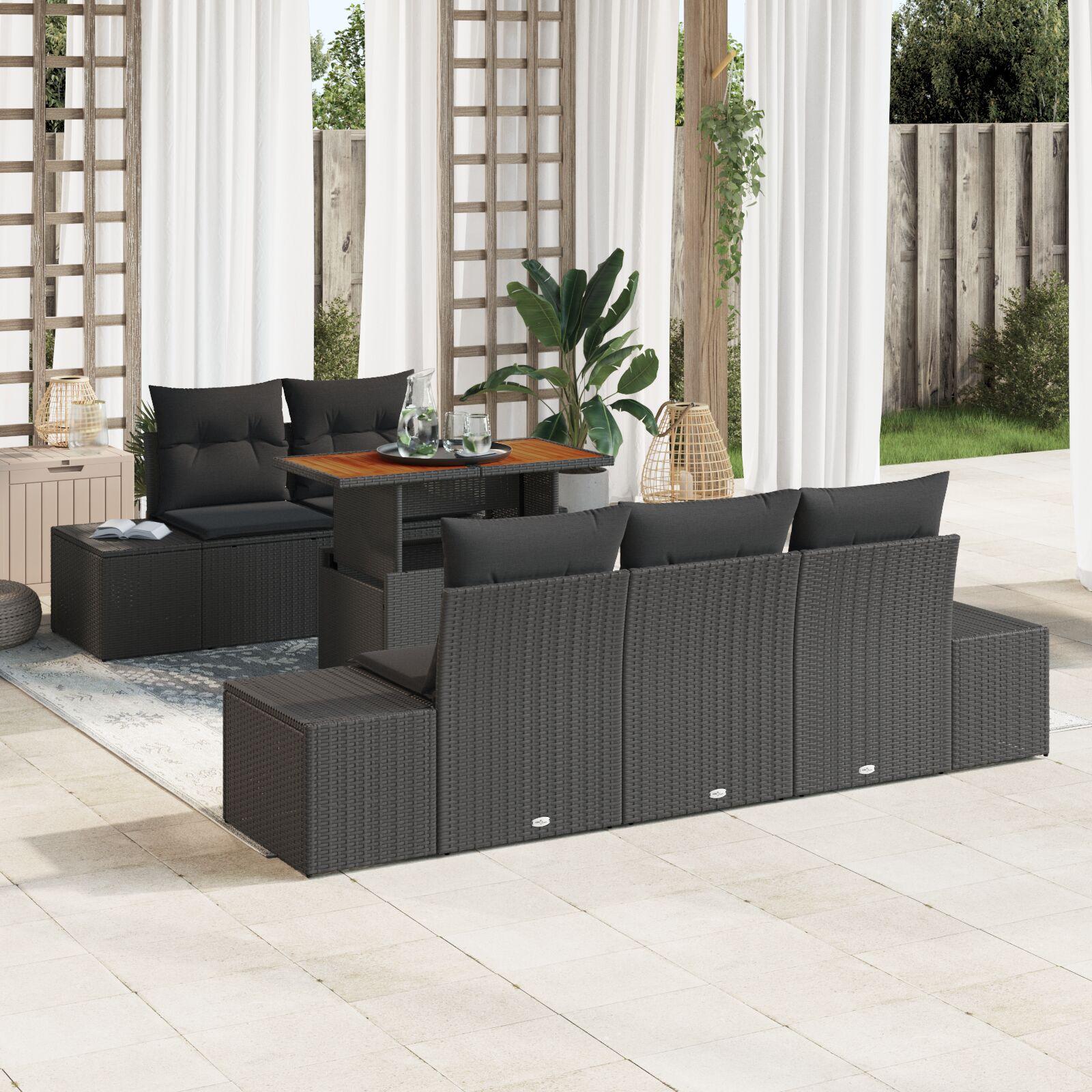 Havesofa sæt med opbevaring - 6 dele i sort polyrattan
