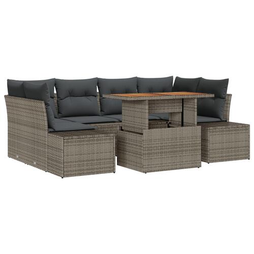 7 Delt Havemøbel Sofa Sæt Med Hynder Grå Poly Rattan