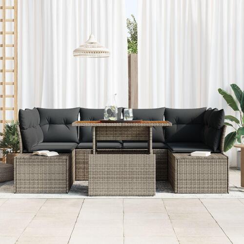7 Delt Havemøbel Sofa Sæt Med Hynder Grå Poly Rattan
