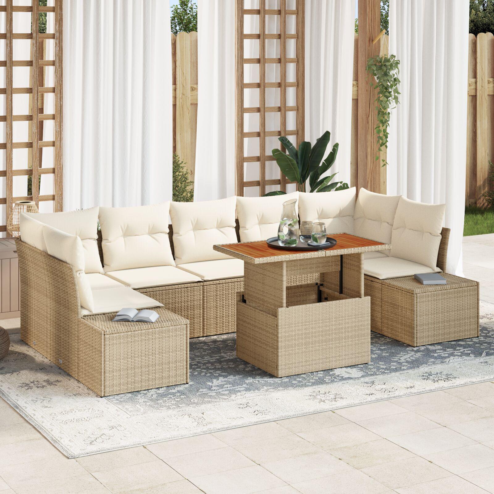Havesofa Sæt med opbevaring 8 stk Beige Poly rattan billede