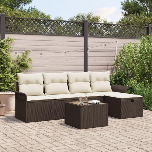 6 Stykker Have Sofa Sæt med Puder Brun Polyrattan