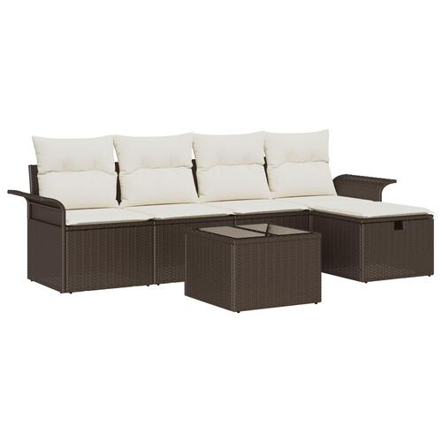 6 Stykker Have Sofa Sæt med Puder Brun Polyrattan