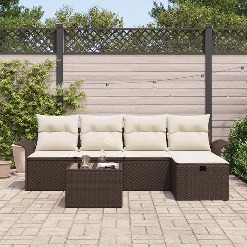 6 Stykker Have Sofa Sæt med Puder Brun Polyrattan