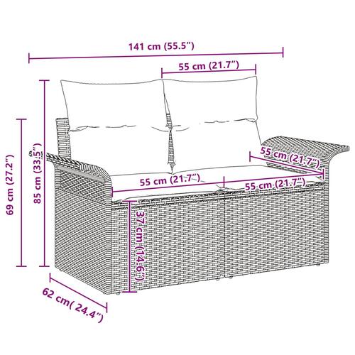 6 Stykker Have Sofa Sæt med Puder Brun Polyrattan