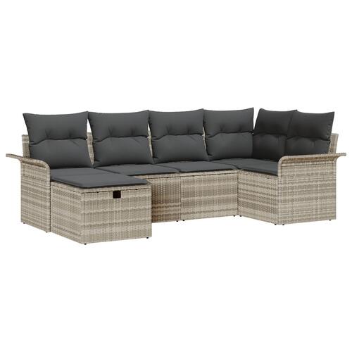 6 Dels Have Sofa Sæt med Puder Lys Grå Poly Rattan