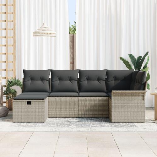 6 Dels Have Sofa Sæt med Puder Lys Grå Poly Rattan
