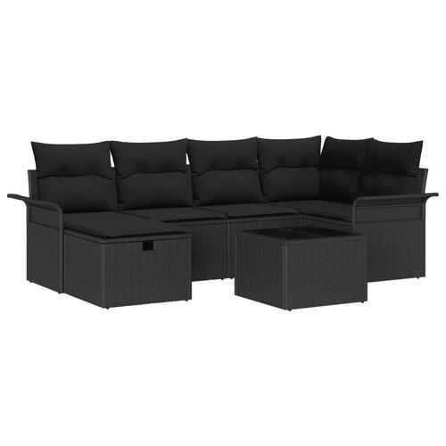 7 Stykke Havemøbel Sofa Sæt med Puder Sort Polyrattan