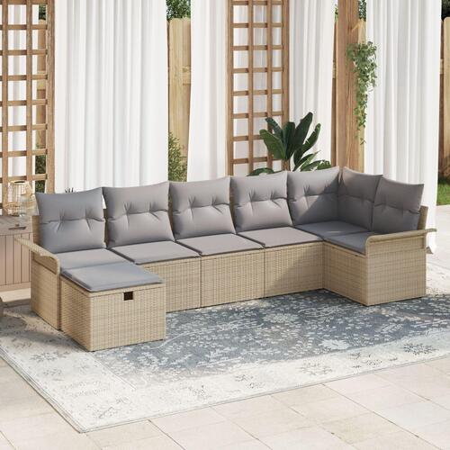7-personers have sofa sæt med puder beige poly rattan