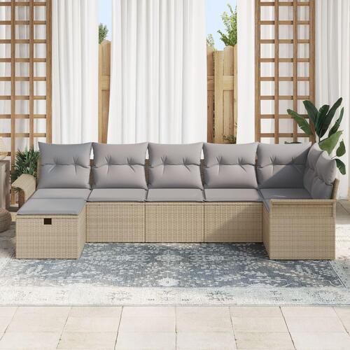 7-personers have sofa sæt med puder beige poly rattan