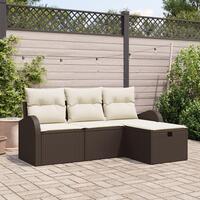 4 Delt Have Sofa Sæt med Puder Brun Poly Rattan