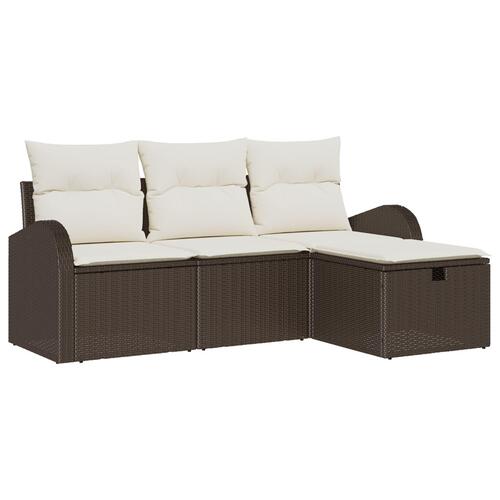 4 Delt Have Sofa Sæt med Puder Brun Poly Rattan