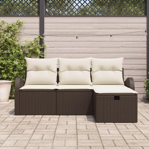 4 Delt Have Sofa Sæt med Puder Brun Poly Rattan