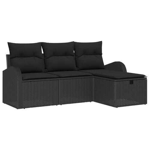 4-deles Have Sofa Sæt med Hynder Sort Poly Rattan