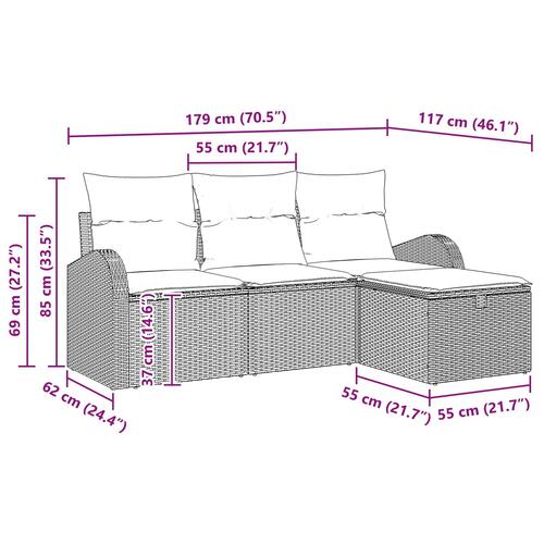 4-deles Have Sofa Sæt med Hynder Sort Poly Rattan