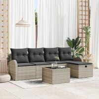 6 Stykker Have Sofa Sæt med Puder Lys Grå Poly Rattan