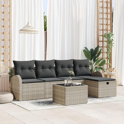6 Stykker Have Sofa Sæt med Puder Lys Grå Poly Rattan