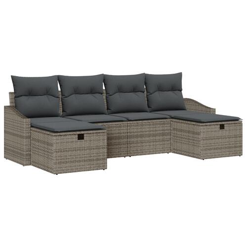 6-delt Have Sofa Sæt med Puder Grå Poly Rattan