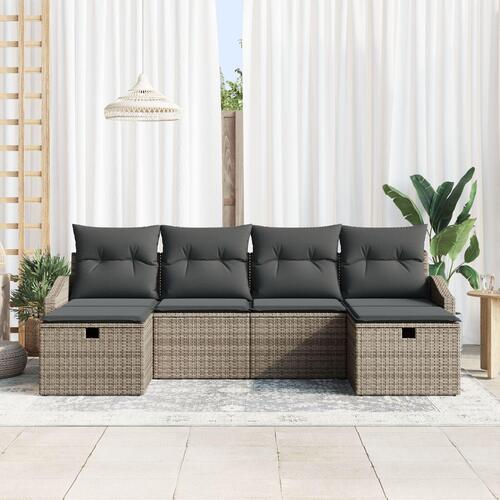 6-delt Have Sofa Sæt med Puder Grå Poly Rattan