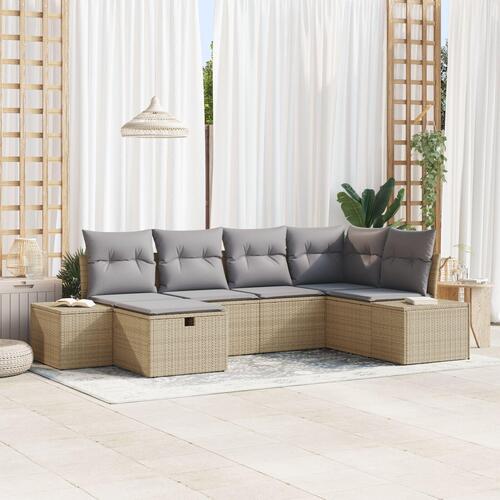 6-delers Havemøbel Sæt med Puder Beige Poly Rattan