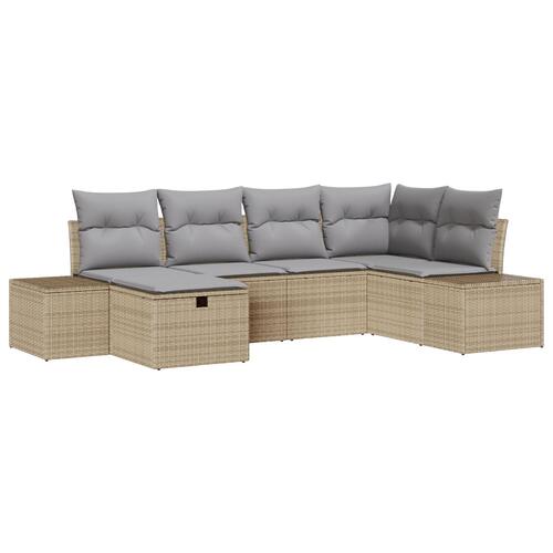 6-delers Havemøbel Sæt med Puder Beige Poly Rattan
