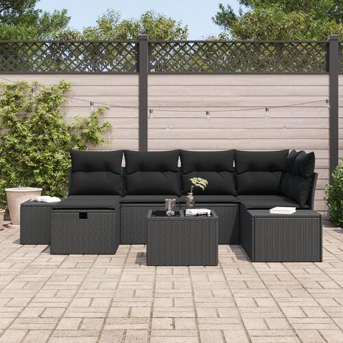 7 Personers Have Sofa Sæt med Puder Sort Poly Rattan