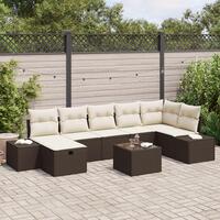 8 Piece Have Sofa Sæt med Puder Brun Poly Rattan