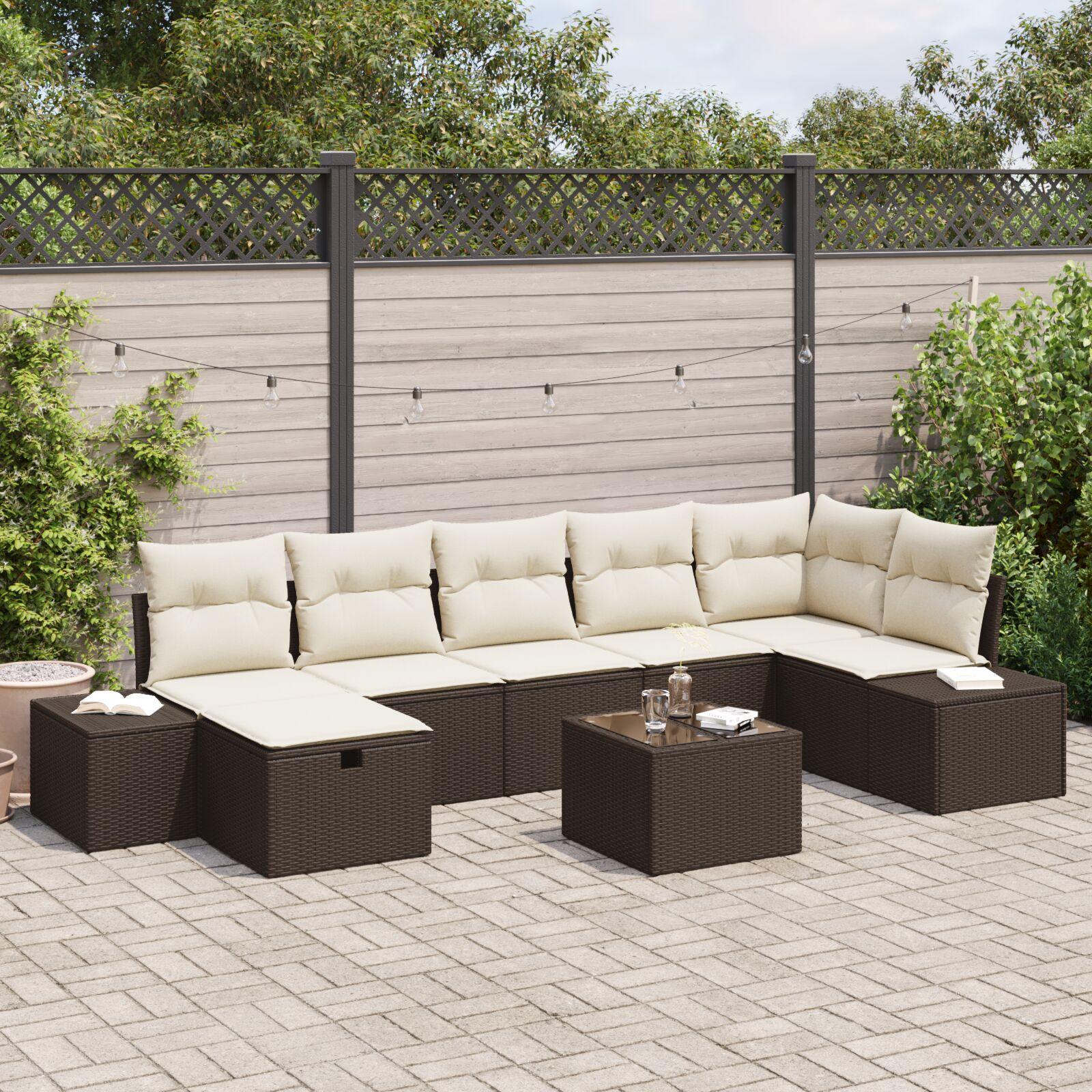 8 Piece Have Sofa Sæt med Puder Brun Poly Rattan