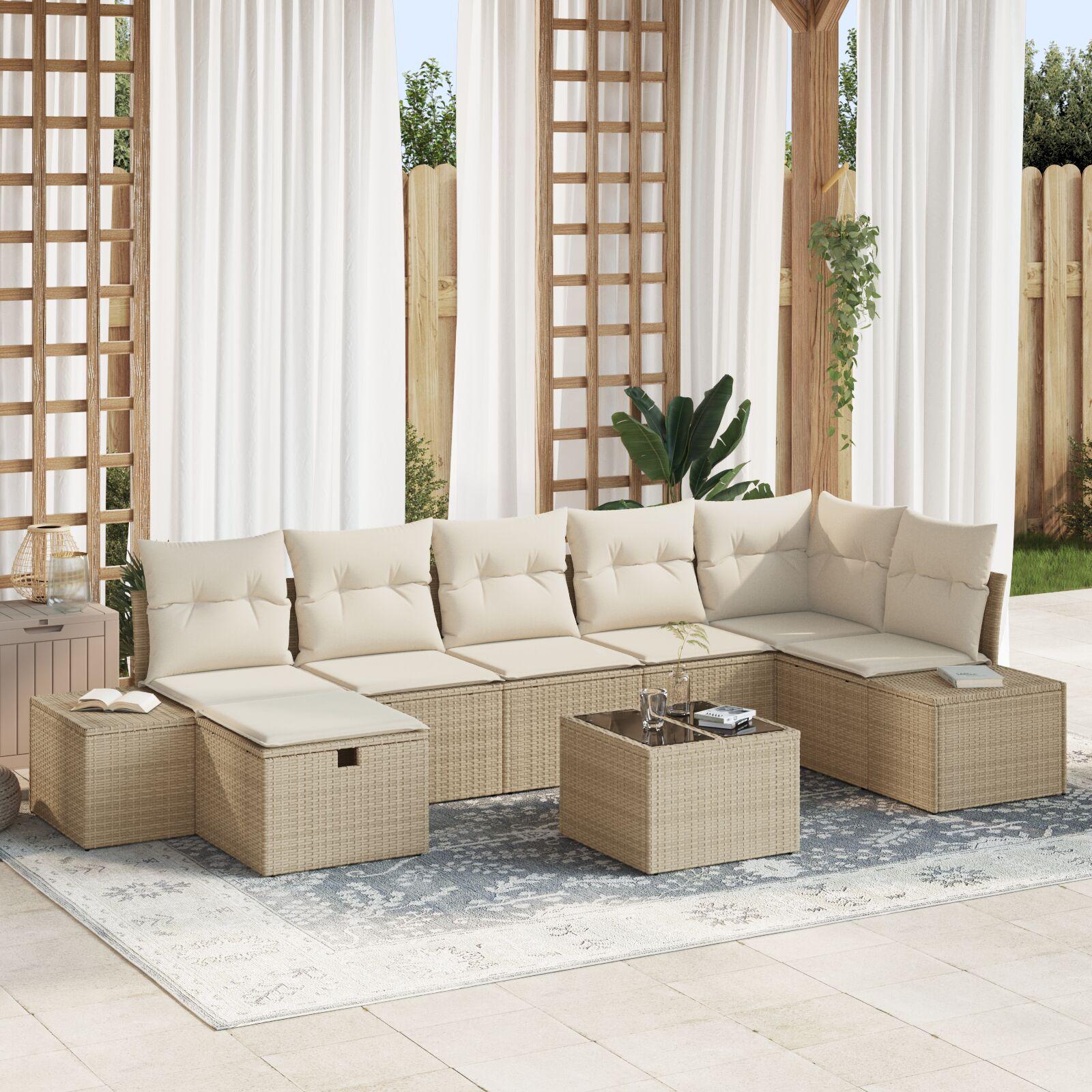 8 Stykker Have Sofa Sæt med Puder Beige Poly Rattan
