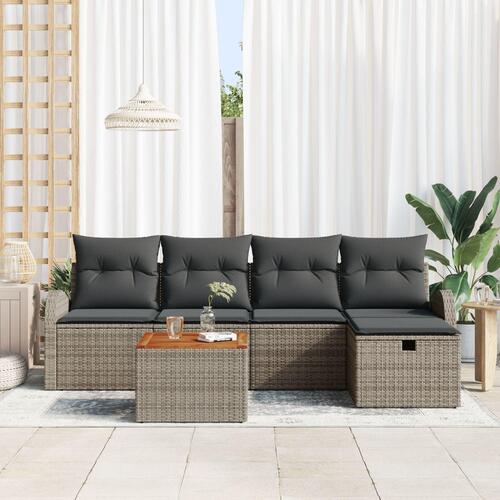 6 Dels Have Sofa Set med Puder Grå Poly Rattan