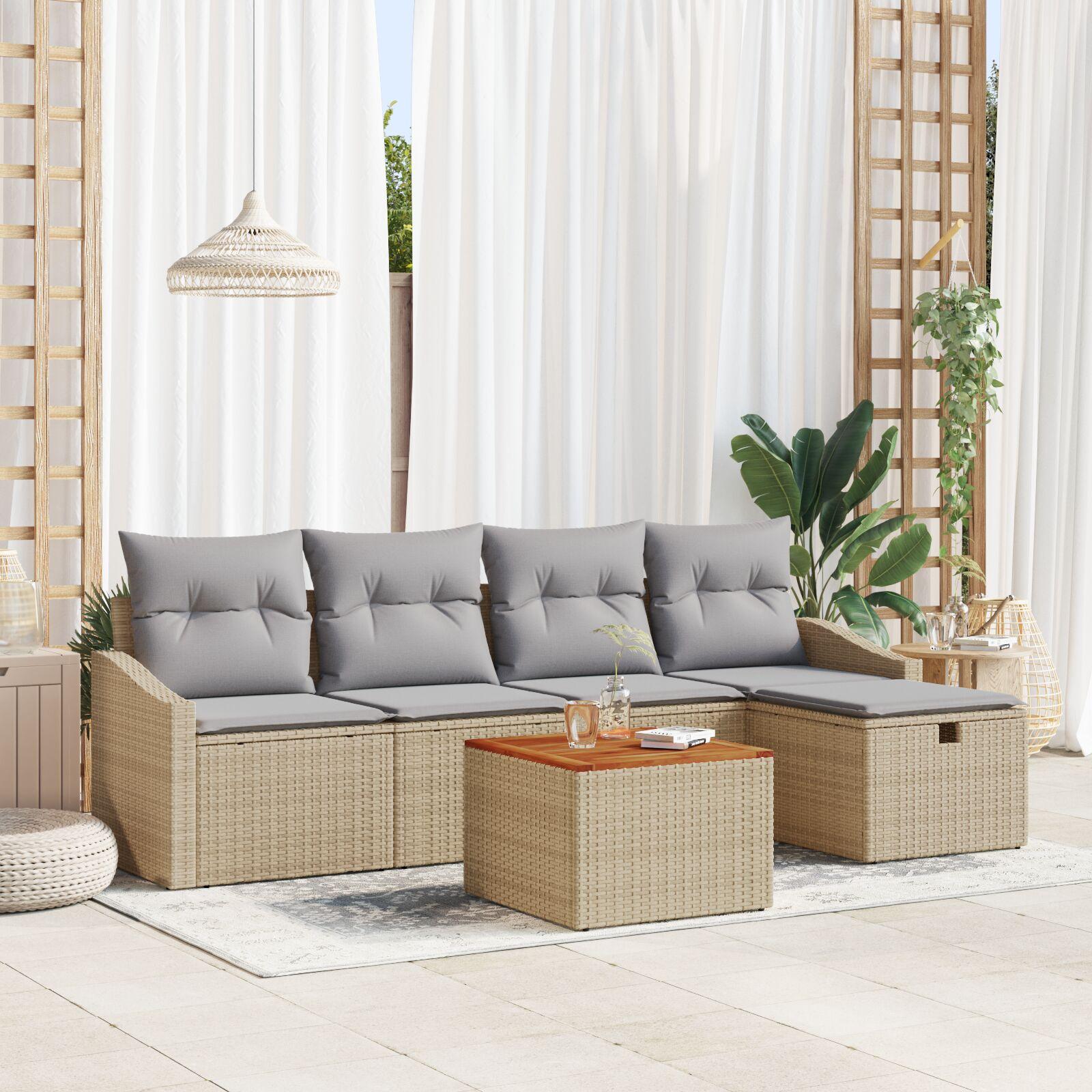 Havesofa sæt 6 stk. i beige polyrattan