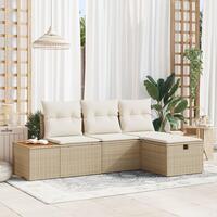 4-delt havesofa sæt med puder beige poly rattan