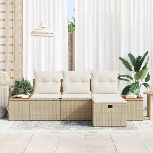 4-delt havesofa sæt med puder beige poly rattan