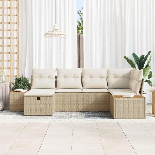 6 Stykke Have Sofa Sæt med Puder Beige Poly Rattan