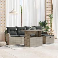 6 Stykke Have Sofa Sæt med Puder Lys Grå Poly Rattan