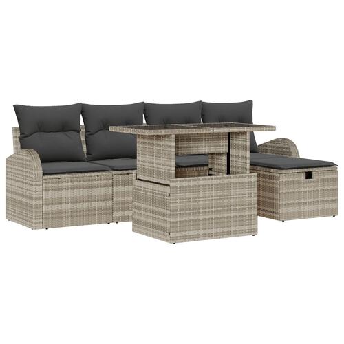 6 Stykke Have Sofa Sæt med Puder Lys Grå Poly Rattan