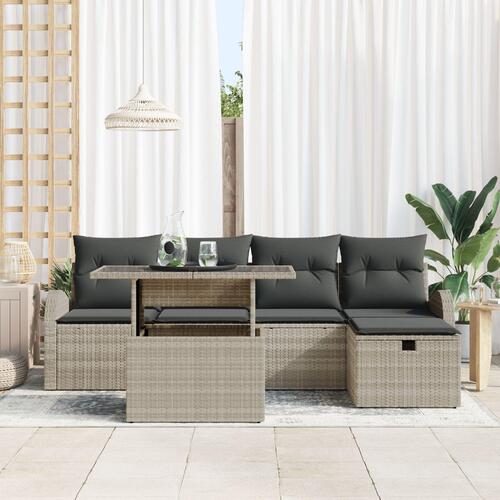 6 Stykke Have Sofa Sæt med Puder Lys Grå Poly Rattan