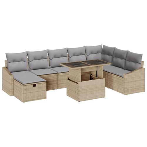 9 Delers Have Sofa Sæt med Puder Beige Poly Rattan