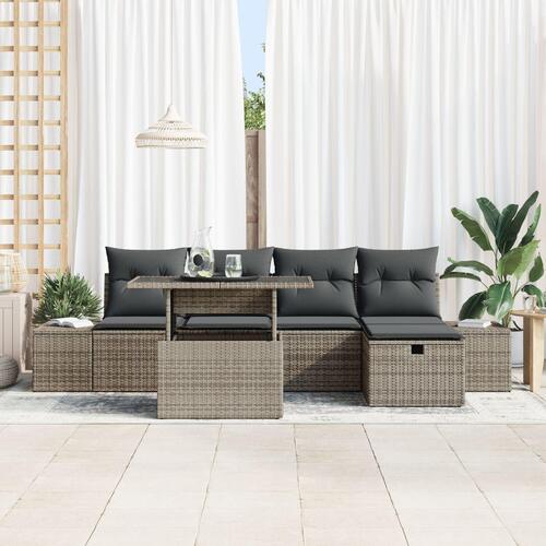 6 Deles Have Sofa Sæt med Grå Poly Rattan