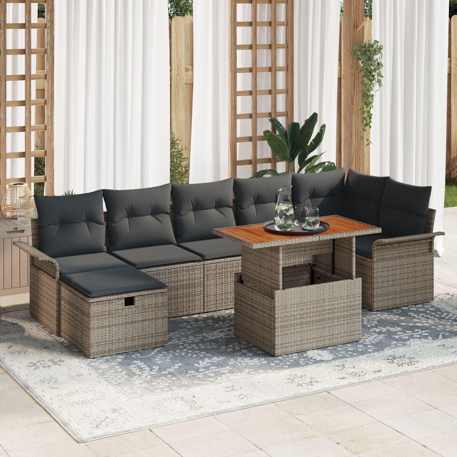 8 Stykker Have Sofa Sæt med Puder Grå Poly Rattan
