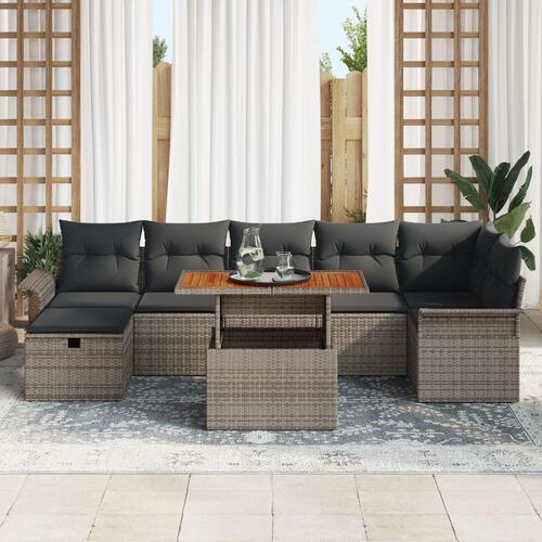 8 Stykker Have Sofa Sæt med Puder Grå Poly Rattan