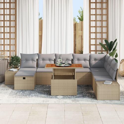 9-delt havesofa sæt med puder beige poly rattan