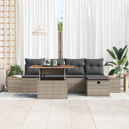 6 Stykke Hav Sofa Sæt med Puder Grå Poly Rattan
