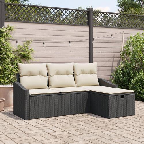4 Delers Have Sofa Sæt med Puder Sort Polyrattan