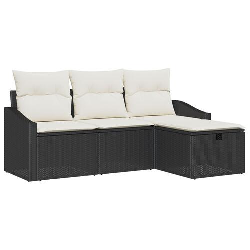 4 Delers Have Sofa Sæt med Puder Sort Polyrattan