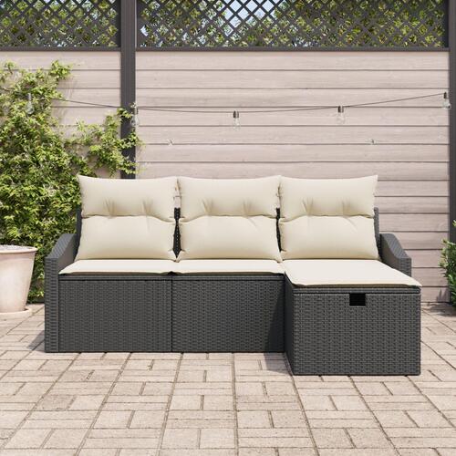 4 Delers Have Sofa Sæt med Puder Sort Polyrattan
