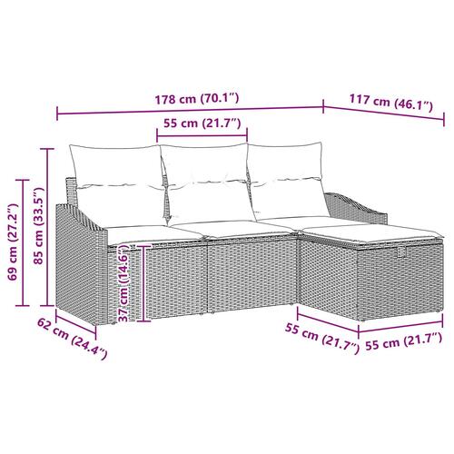 4 Delers Have Sofa Sæt med Puder Sort Polyrattan