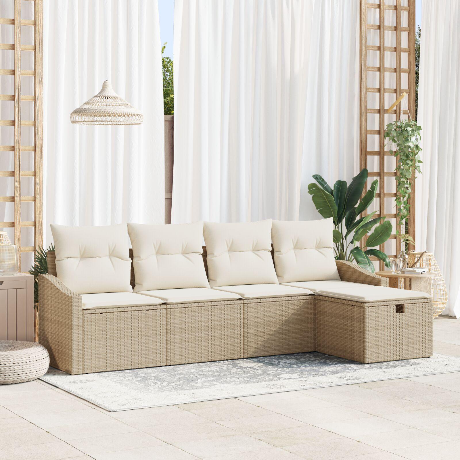 5 Delt Have Sofa Sæt med Hynder Beige Poly Rattan